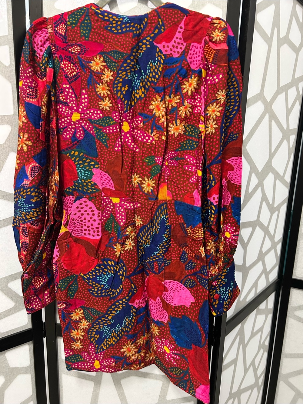 FARM Rio Red Floral Print V-Neck Mini Dress with Blue & Pink Accents - Picture 3 of 3